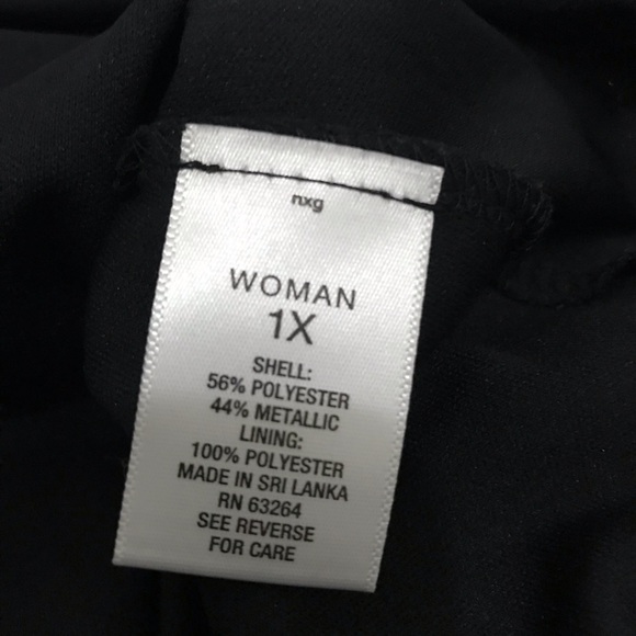 ROZ & ALI Womens Black Silver V Neck Flutter Sleeve Top 1X Tank Lined Tunic - Picture 8 of 8